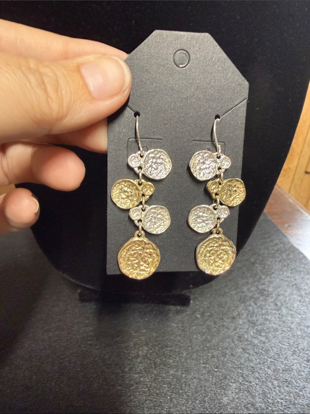 Two-Tone Gold & Silver Coin Drop Earrings - Women Jewelry